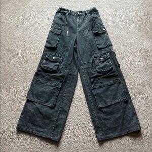 Fashion Nova Petite Lily High Rise Cargo Jeans - Medium Black Wash Size 11